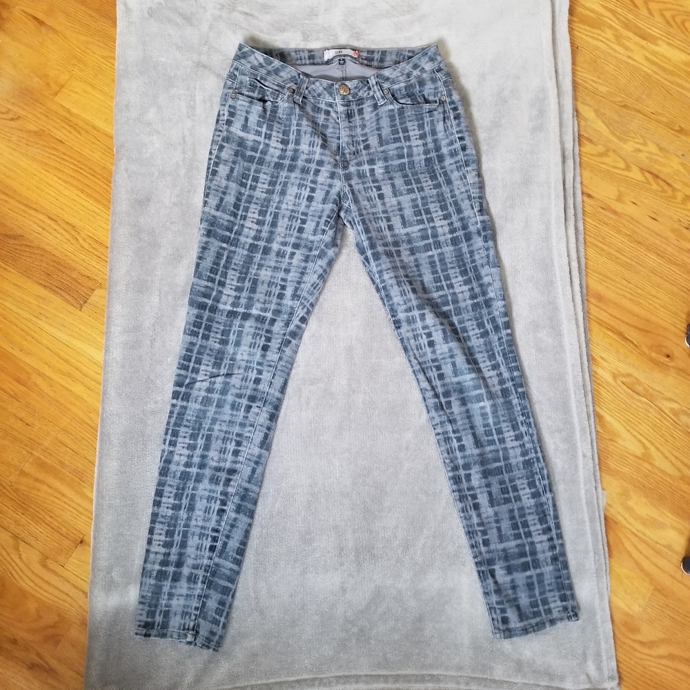 Cabi 3049 Blue Grid Curvy Skinny Mid Rise Jeans Sz 8  Womens Pants Gray